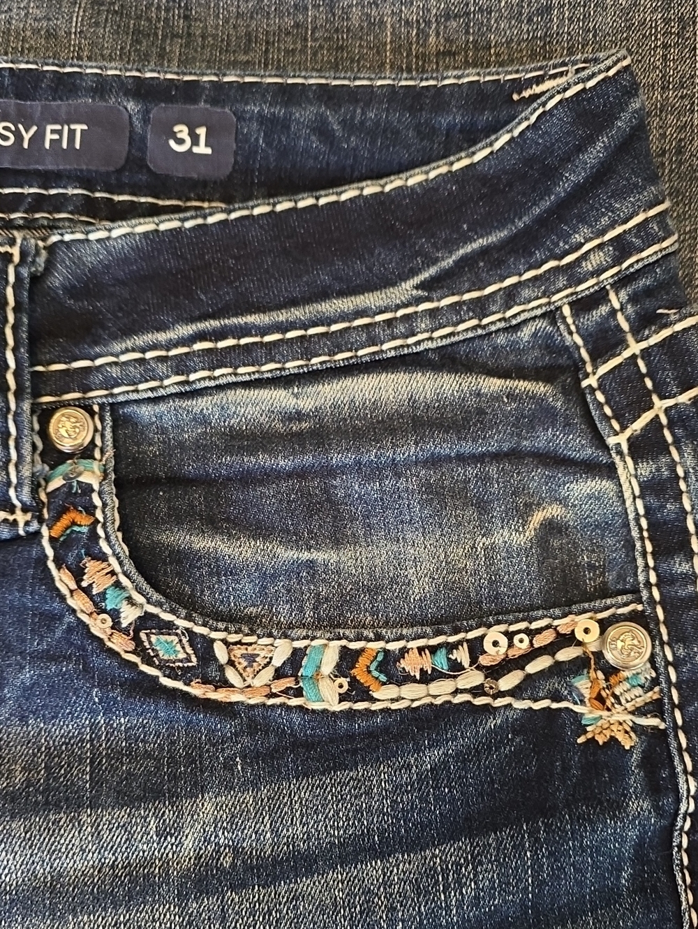 Grace in LA Western Steerhead Feather Embroidered Bootcut Jeans 31 - Picture 6 of 7